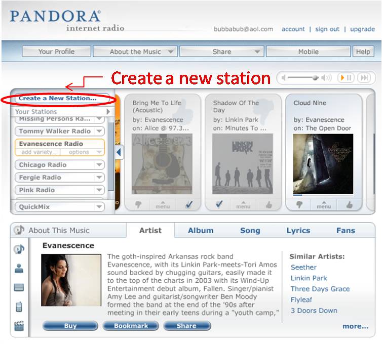 Pandora home page wmarks Pandora home page wmarks