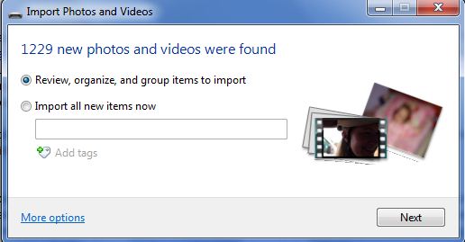 Review photos and videos to import Windows 7: Import only those pictures you select
